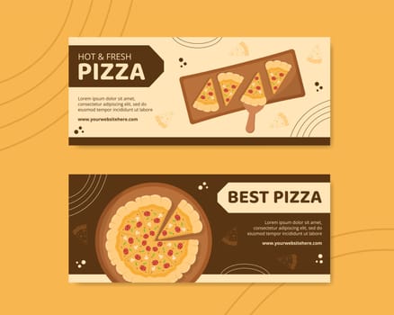 Pizza Food Horizontal Banner Template Hand Drawn Cartoon Background Vector Illustration