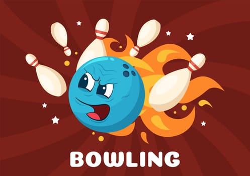 Bowling Game Hand Drawn Cartoon Flat Background Design Illustration with Pins, Balls and Scoreboards in a Sport Club or Activity Competition