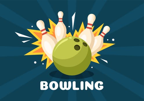 Bowling Game Hand Drawn Cartoon Flat Background Design Illustration with Pins, Balls and Scoreboards in a Sport Club or Activity Competition