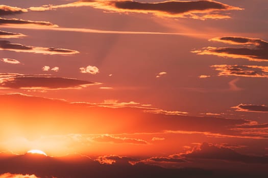 Sunshine In Sunrise Bright Dramatic Sky. Scenic Colorful Sky At Dawn. Sunset Sky Natural Abstract Background.