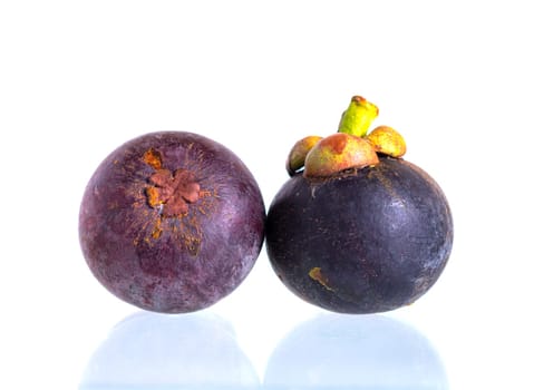 Fresh mangosteen fruit on the white background