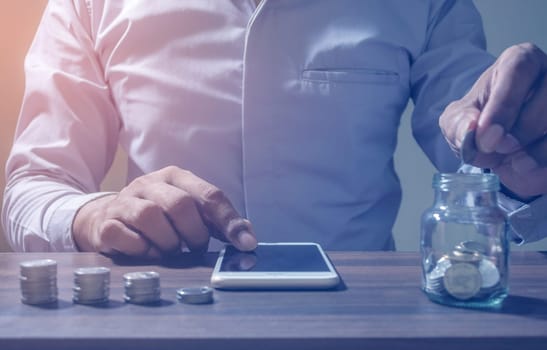 Online Banking Savings Concept, Online Investment Savings, Online Stock Investors, Internet Financial Transactions, Save Monney for Investors Using Internet to Trade Stocks or Trade Fund