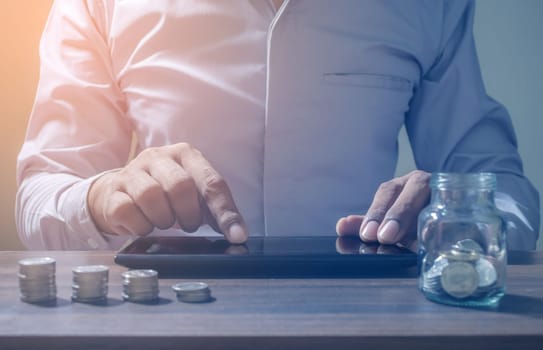 Online Banking Savings Concept, Online Investment Savings, Online Stock Investors, Internet Financial Transactions, Save Monney for Investors Using Internet to Trade Stocks or Trade Fund