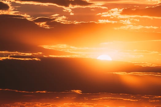 Sunshine In Sunrise Bright Dramatic Sky. Scenic Colorful Sky At Dawn. Sunset Sky Natural Abstract Background.