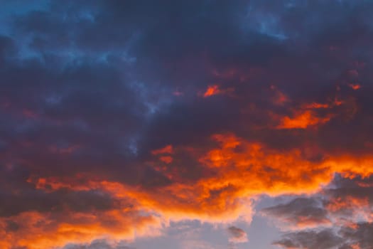 Sunrise Bright Dramatic Sky. Scenic Colorful Sky At Dawn. Sunset Sky Natural Abstract Background In Blue Pink Red Orange Colors