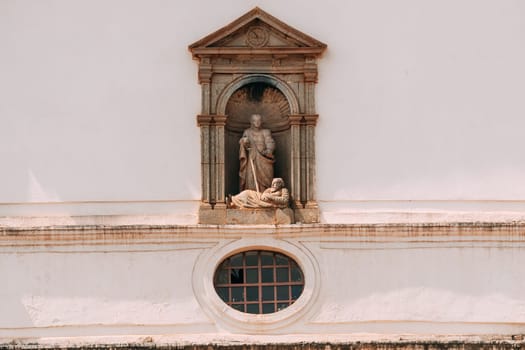 Old Goa, India. Close Up Wall Of Cathedral Of St. Paul In Sunny Day.
