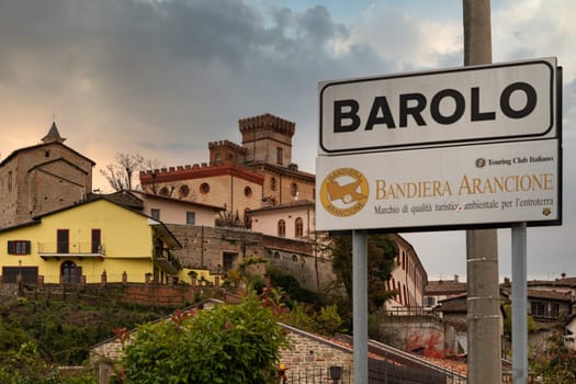 Barolo, Piedmont, Italy  November 11 2018 : Famous beautiful Barolo village in Piemonte zone, Langhe, Italy. Barolo is the name of a famous red wine in Italy produced in this part of Italy