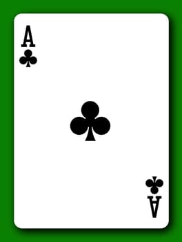 An Ace of Clubs playing card 3d illustration with clipping path to remove background and shadow