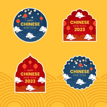 Happy Chinese New Year Label Copy Template Hand Drawn Cartoon Flat Illustration