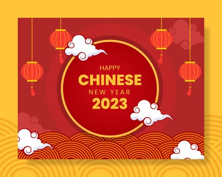 Happy Chinese New Year Photocall Template Hand Drawn Cartoon Flat Illustration