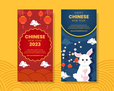 Happy Chinese New Year Vertical Banner Template Hand Drawn Cartoon Flat Illustration