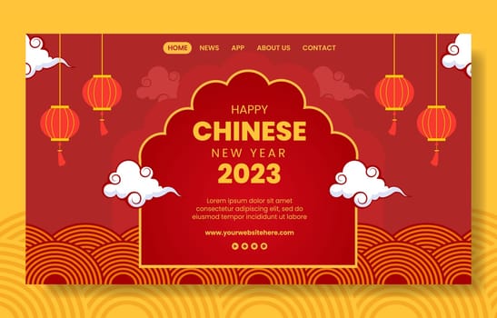 Happy Chinese New Year Social Media Landing Page Template Hand Drawn Cartoon Flat Illustration