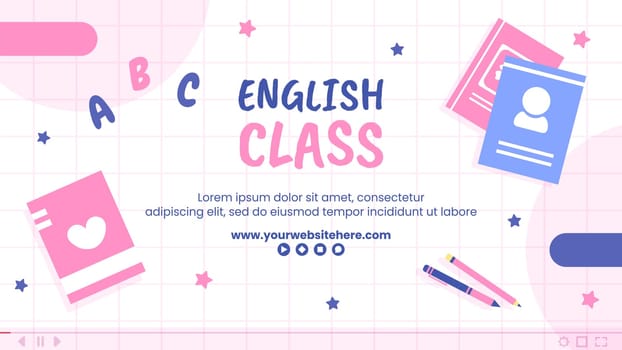 English Class Video Thumbnail Template Hand Drawn Cartoon Flat Illustration