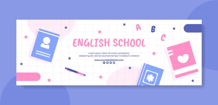English Class Twitch Banner Template Hand Drawn Cartoon Flat Illustration