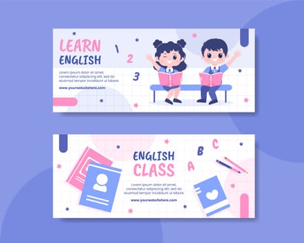 English Class Horizontal Banner Template Hand Drawn Cartoon Flat Illustration