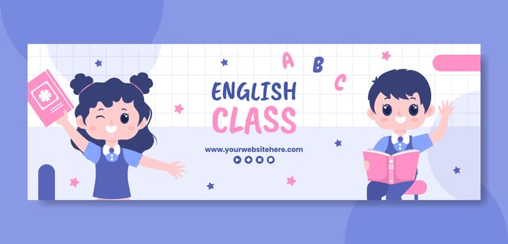 English Class Cover Template Hand Drawn Cartoon Flat Illustration