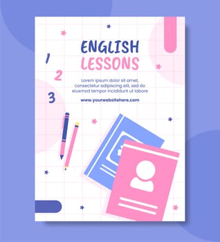 English Class Poster Template Hand Drawn Cartoon Flat Illustration