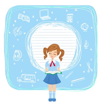 beautiful schoolgirl reads a book - frame with space for text