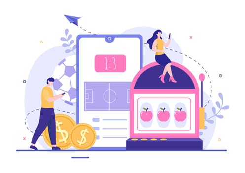 Online Betting Sports Game with Gold Coins and Live Bet Application Service Sport Broadcast in Hand Drawn Cartoon Flat Illustration