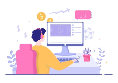 Online Betting Sports Game with Gold Coins and Live Bet Application Service Sport Broadcast in Hand Drawn Cartoon Flat Illustration
