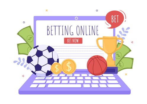 Online Betting Sports Game with Gold Coins and Live Bet Application Service Sport Broadcast in Hand Drawn Cartoon Flat Illustration