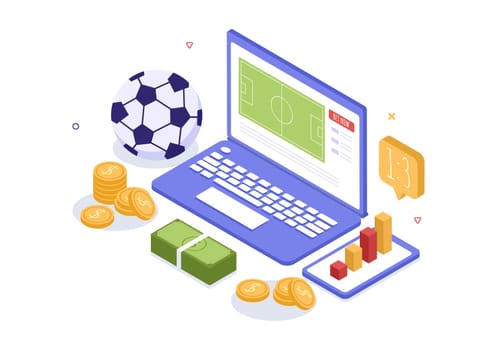 Online Betting Sports Game with Gold Coins and Live Bet Application Service Sport Broadcast in Hand Drawn Cartoon Flat Illustration