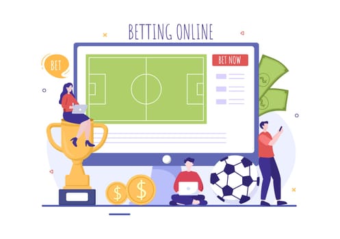Online Betting Sports Game with Gold Coins and Live Bet Application Service Sport Broadcast in Hand Drawn Cartoon Flat Illustration