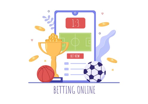 Online Betting Sports Game with Gold Coins and Live Bet Application Service Sport Broadcast in Hand Drawn Cartoon Flat Illustration