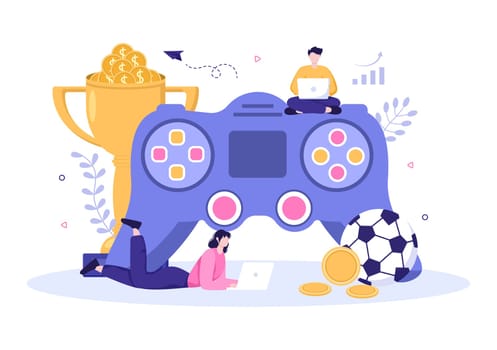 Online Betting Sports Game with Gold Coins and Live Bet Application Service Sport Broadcast in Hand Drawn Cartoon Flat Illustration