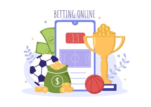 Online Betting Sports Game with Gold Coins and Live Bet Application Service Sport Broadcast in Hand Drawn Cartoon Flat Illustration