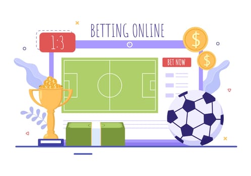 Online Betting Sports Game with Gold Coins and Live Bet Application Service Sport Broadcast in Hand Drawn Cartoon Flat Illustration