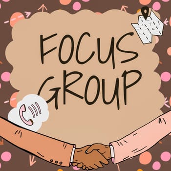 Conceptual display Focus Group, Business concept showing assembled to participate in discussion about something Empty frame decorated with communication symbols represent business meeting