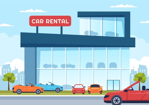 Car Rental, Booking Reservation and Sharing using Service Mobile Application with Route or Points Location in Hand Drawn Cartoon Flat Illustration