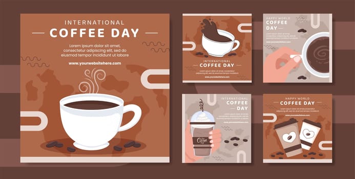 International Coffee Day Social Media Post Template Hand Drawn Cartoon Flat Illustration