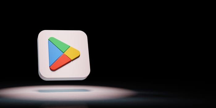 Google Play Store App Icon Spotlighted on Black Background with Copy Space 3D Render Illustration