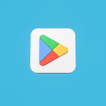 Google Play Store App 2022 Icon 3D Shape Isolated on Flat Blue Background 3D Illustration