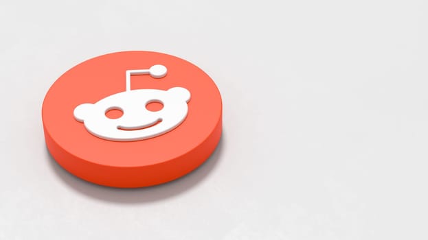 Reddit Logo 3D Symbol Shape on Plastered Light Gray Background with Copy space 3D Illustration