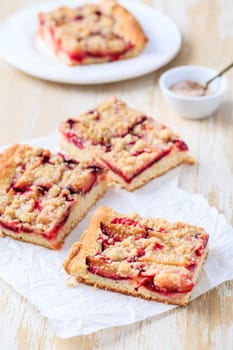 German plum cake (Zwetschgenkuchen) with yeast dough and crumbles