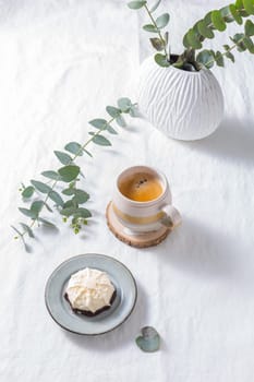Coffee break - cup of coffee with sweet cake or cookie