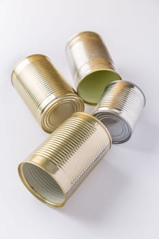 Separate collected metal garbage, prepared for recycling. Eco friendly concept. Recyclable metal waste and Zero waste concept