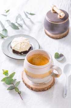 Coffee break - cup of coffee with sweet cake or cookie