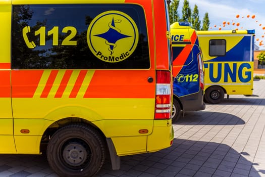Walldorf, Germany - July 17 , 2022: Cars of different ambulance services in Germany
