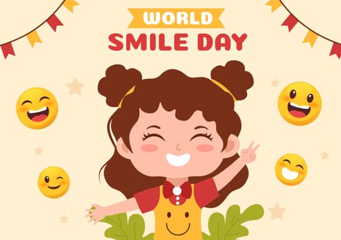 World Smile Day Hand Drawn Cartoon Illustration with Smiling Children and Happiness Face in Flat Style Background
