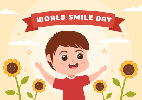 World Smile Day Hand Drawn Cartoon Illustration with Smiling Children and Happiness Face in Flat Style Background