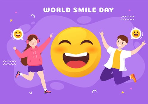 World Smile Day Hand Drawn Cartoon Illustration with Smiling Youth and Happiness Face in Flat Style Background