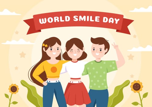 World Smile Day Hand Drawn Cartoon Illustration with Smiling Youth and Happiness Face in Flat Style Background