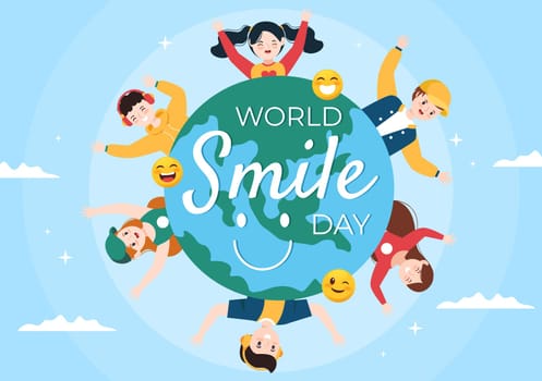 World Smile Day Hand Drawn Cartoon Illustration with Smiling Youth and Happiness Face in Flat Style Background