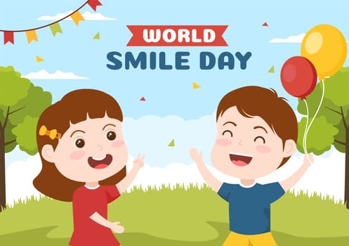 World Smile Day Hand Drawn Cartoon Illustration with Smiling Children and Happiness Face in Flat Style Background
