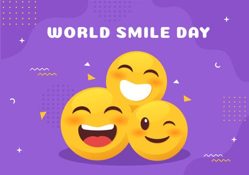 World Smile Day Hand Drawn Cartoon Illustration with Smiling Expression and Happiness Face in Flat Style Background