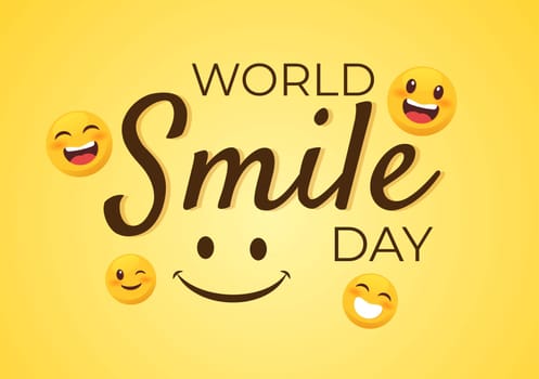 World Smile Day Hand Drawn Cartoon Illustration with Smiling Expression and Happiness Face in Flat Style Background